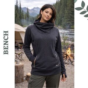 Bench Dark Grey Cowl Neck Hoodie Medium Zip Pockets